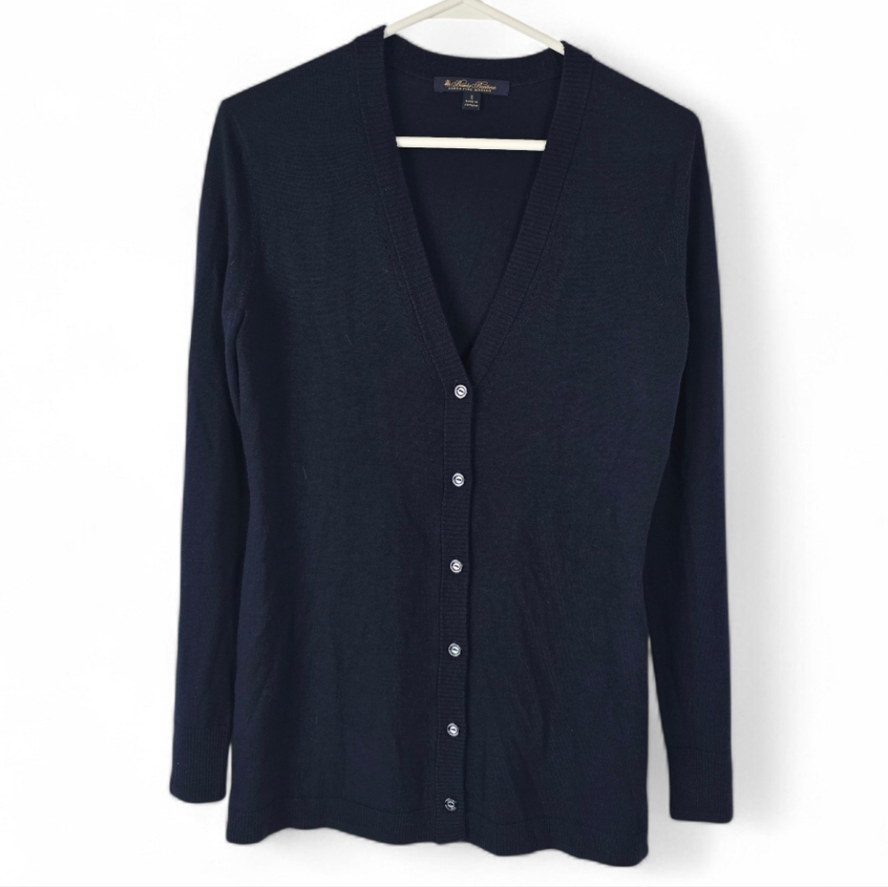 Brooks Brothers Navy Button Front Super Fine Merino Wool Cardigan S Lightweight